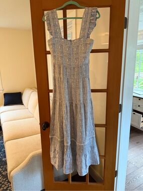 Lug Von Siga Sybill Dress Light Blue Print Linen Midi Dress EU 38 / US M